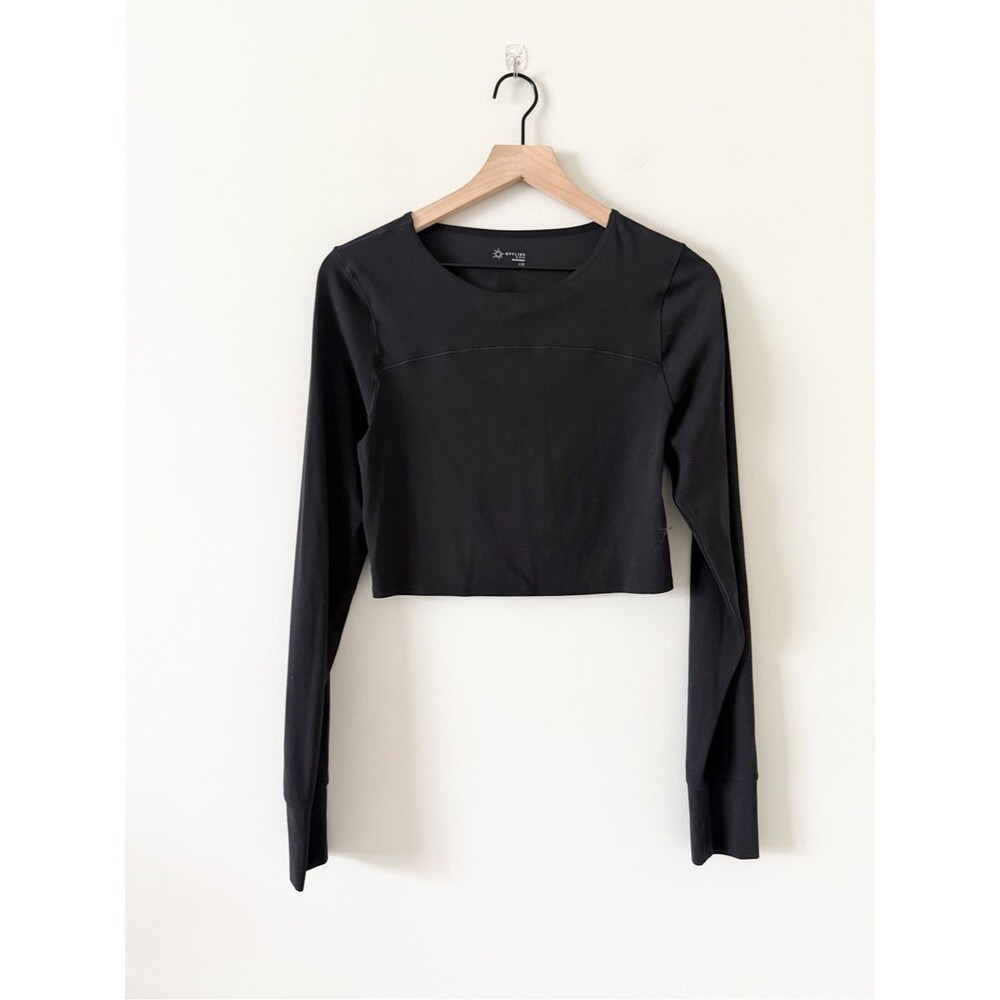 aerie Offline Real Me Black Long-Sleeve Cropped Top with Back Cut Out Size L